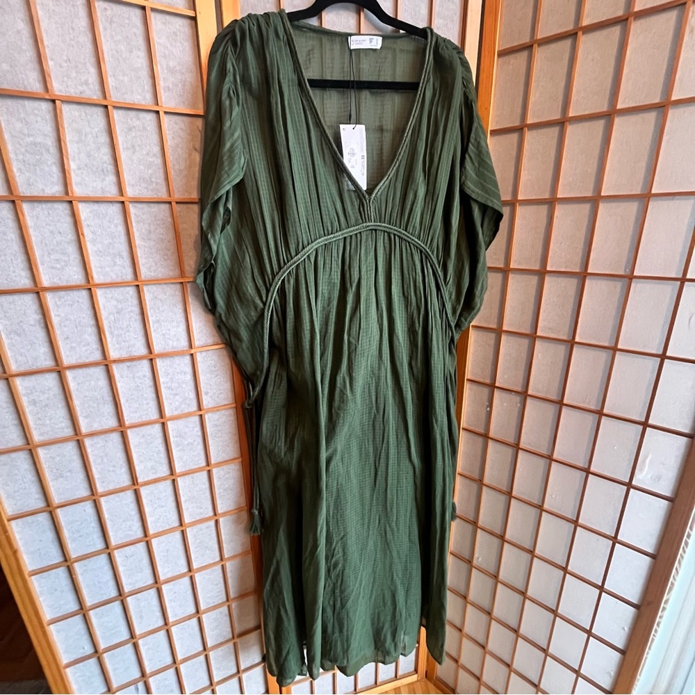 NWT Primark Maxi olive green cotton kaftan/cover- up 10